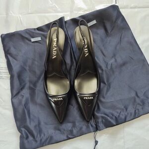 Prada Glossy Black Slingback Heels
